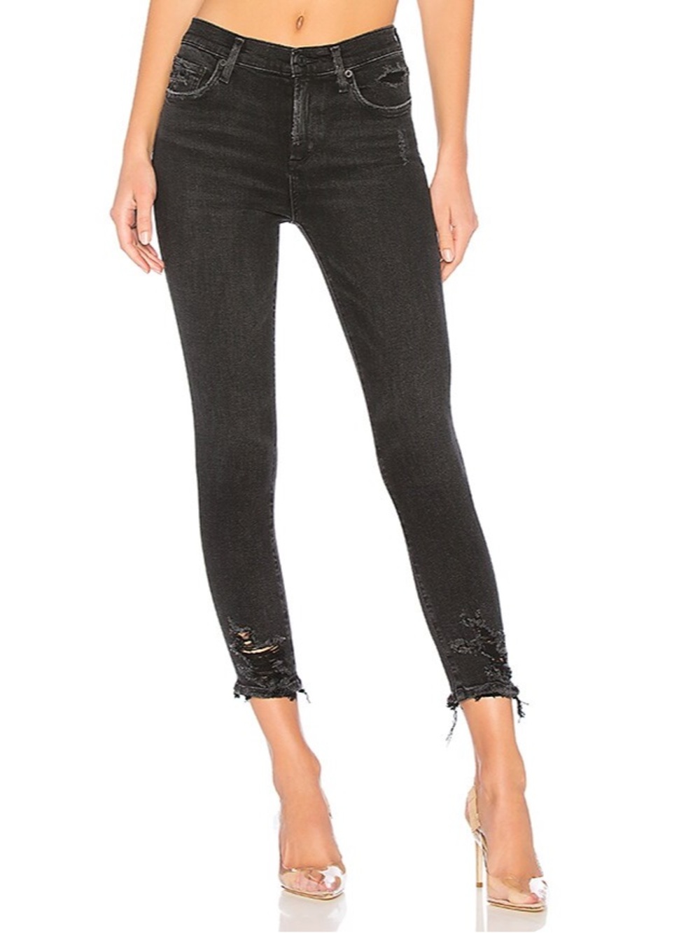 AGOLDE Black Distressed Sophie High Rise Skinny Crop Jeans 26